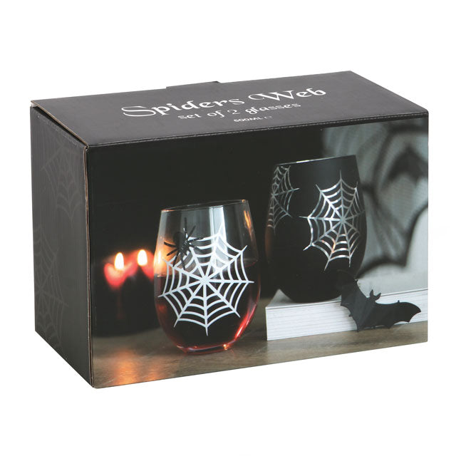 Gothic Spider and Web Stemless Wine Glasses Set Of Two