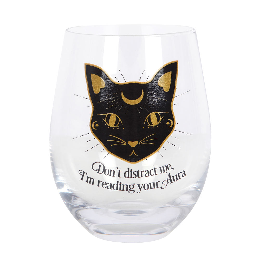 Reading Your Aura Black Cat Stemless Wine Glass