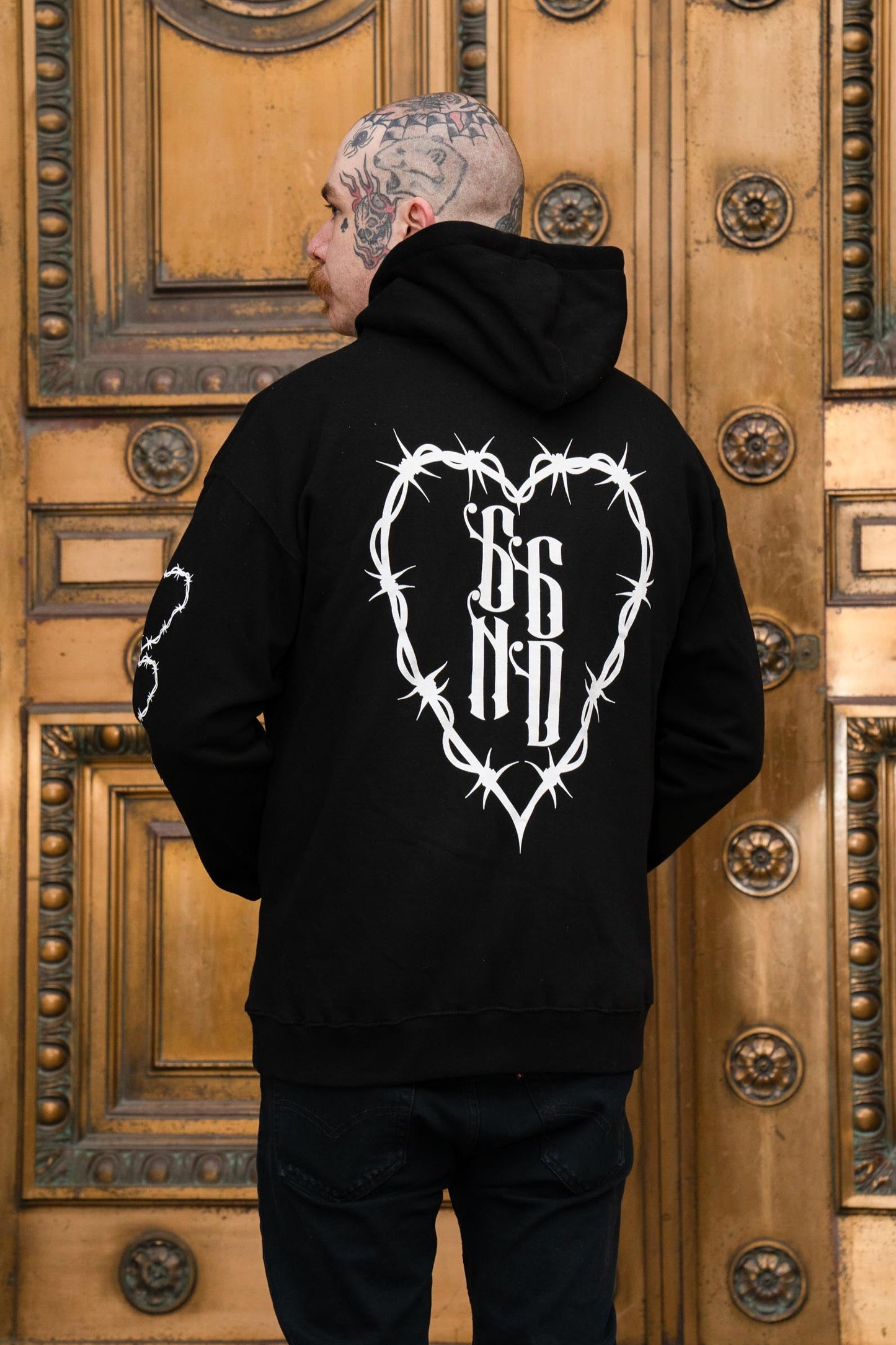 Barbed Wire Hearts Club Heavy Weight Pull Over Hoodie
