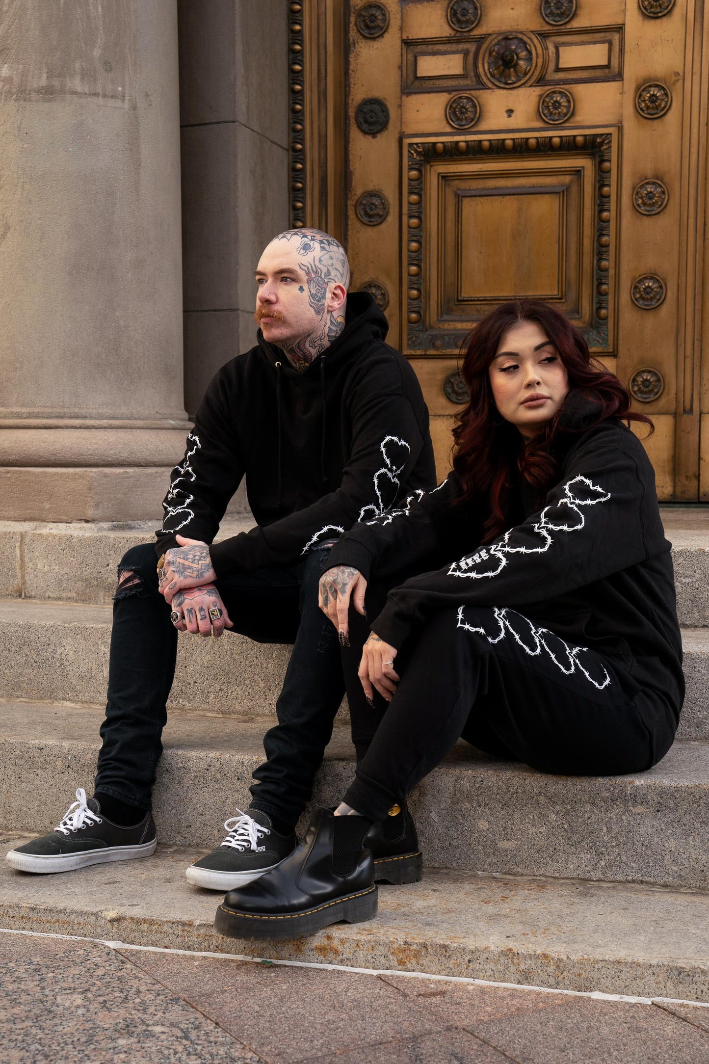 Barbed Wire Hearts Club Heavy Weight Pull Over Hoodie
