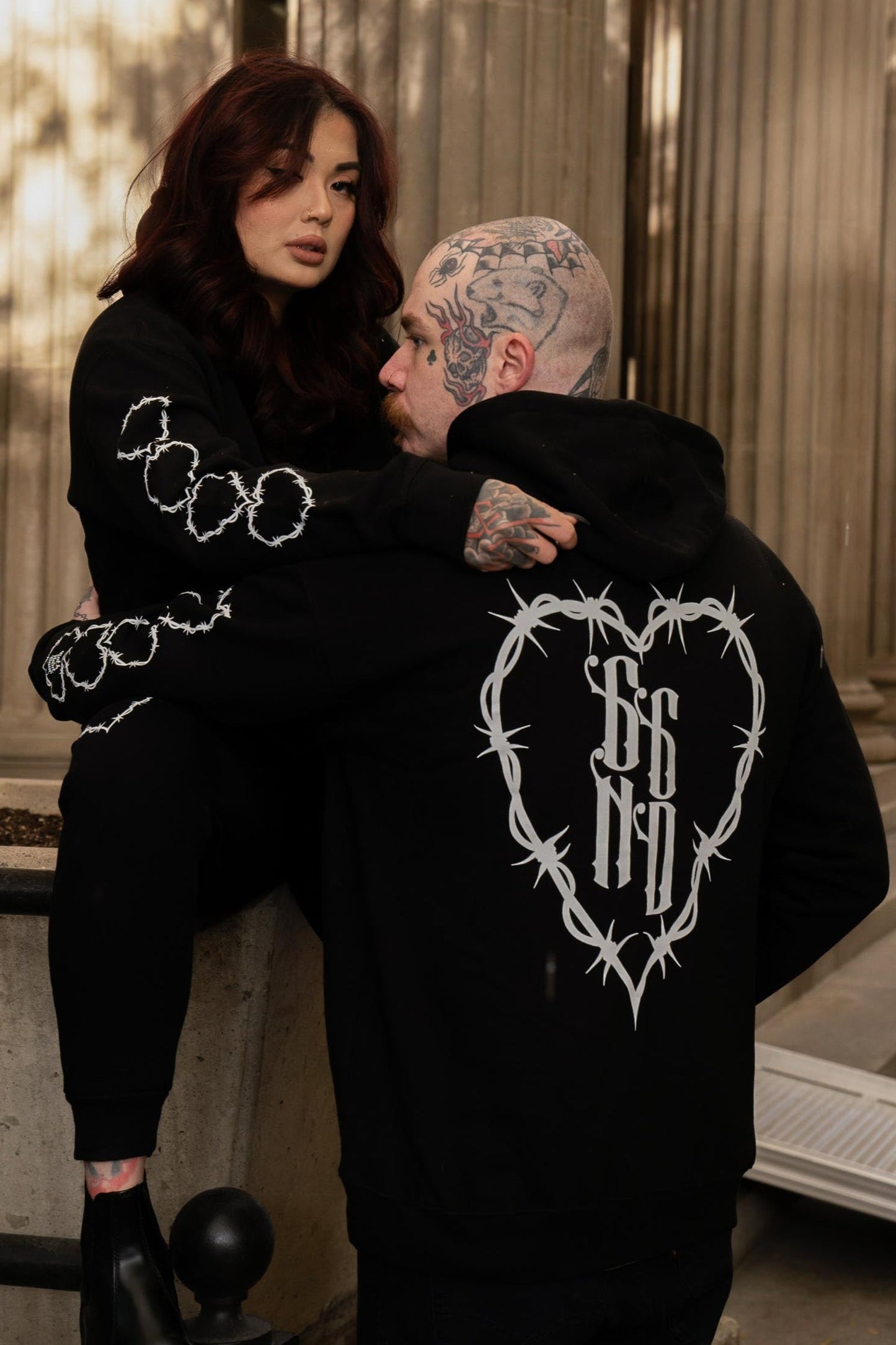 Barbed Wire Hearts Club Heavy Weight Pull Over Hoodie